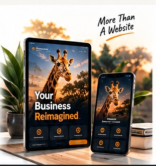 Giraffe Interactive website and app mock-up displayed on tablet and phone